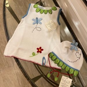NWT *Zackali 4 Kids* DRAGONFLY Dress & Hat: Hand-Knitted 100% Cotton … Size: 2